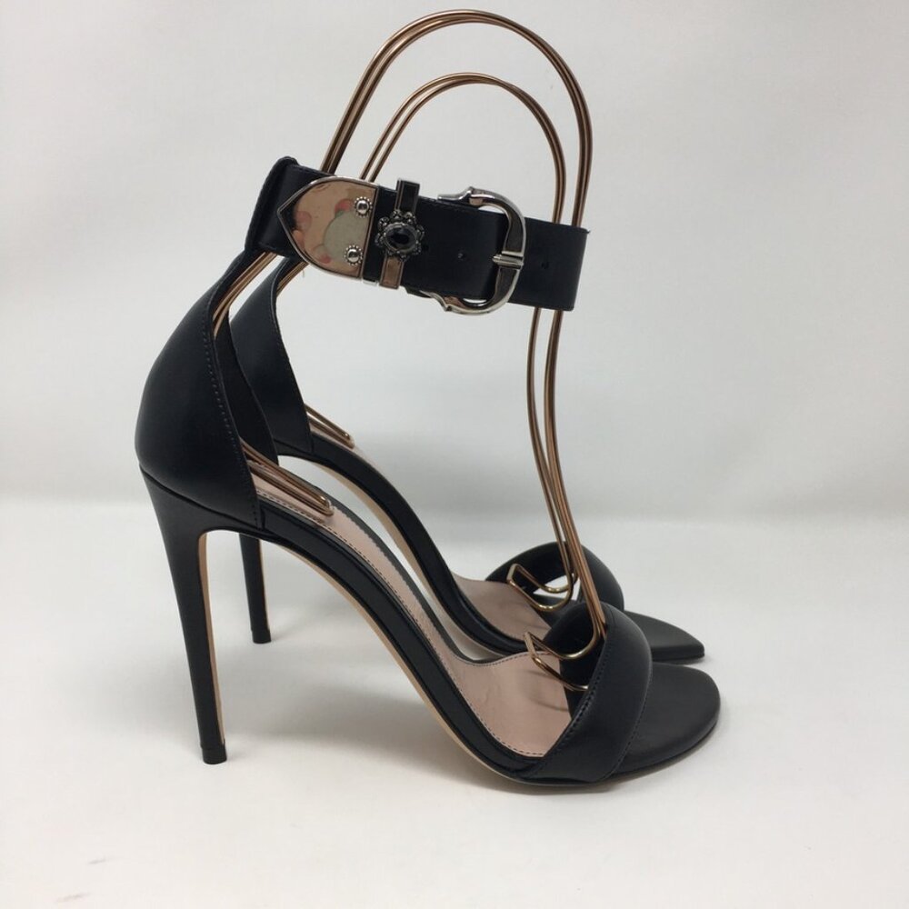 Alexander McQueen 4" Heels Medieval Buckle Sandal Size 37 Black Leather - Picture 6 of 16